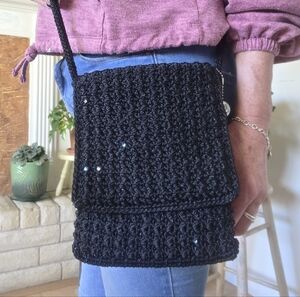 Handmade Black Crochet Crossbody Bag